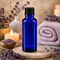 Apothekerflasche 30ml Blauglas mit 1mm Tropföffnung und schwarzem Standardverschluss
