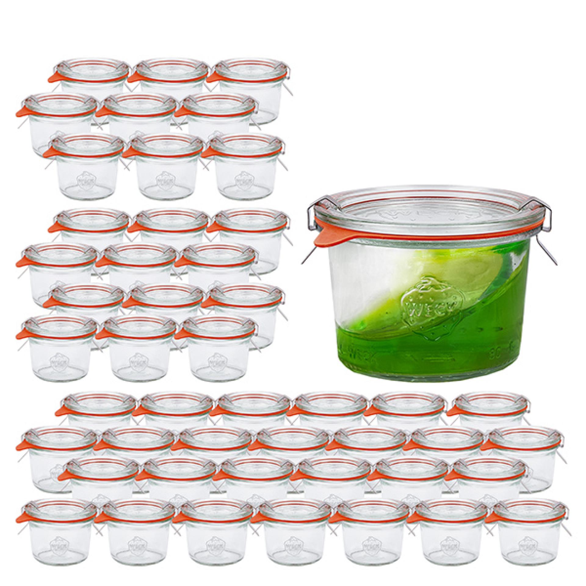 48er Set Weck Gläser 80ml Sturzgläser mit 48 Glasdeckeln, 48