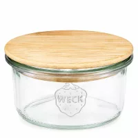WECK Sturzglas 165ml RR80 mit rundem Holzdeckel aus Bambus für Einmachen und Aufbewahrung